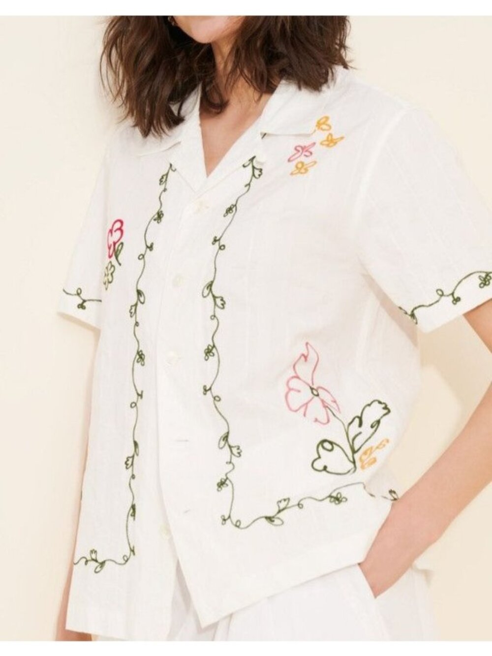 Dunst Embroidered Button Down Top Vintage Floral Boho Chic Retro Womens S